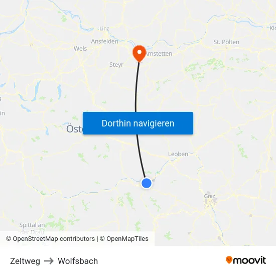 Zeltweg to Wolfsbach map