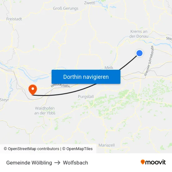 Gemeinde Wölbling to Wolfsbach map