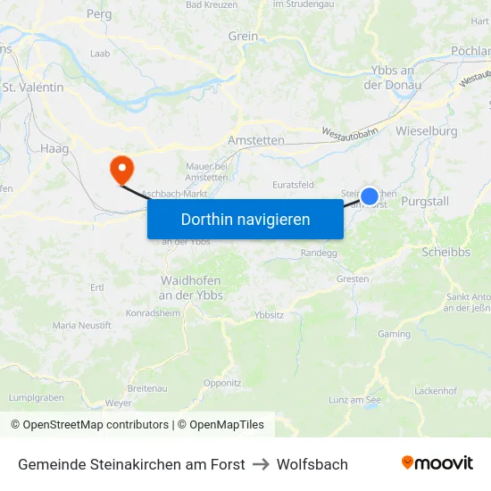 Gemeinde Steinakirchen am Forst to Wolfsbach map
