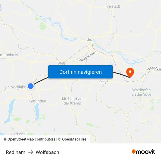 Redlham to Wolfsbach map