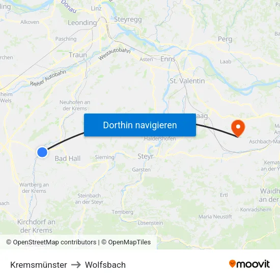 Kremsmünster to Wolfsbach map