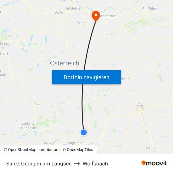 Sankt Georgen am Längsee to Wolfsbach map