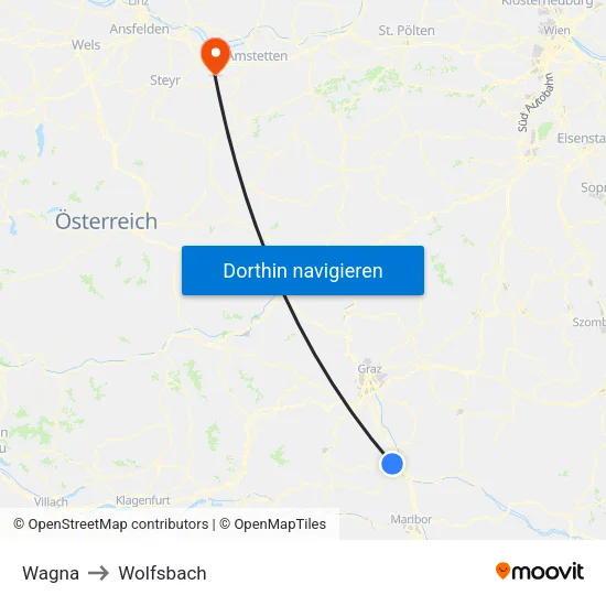 Wagna to Wolfsbach map