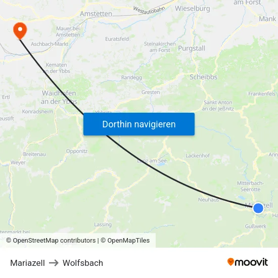 Mariazell to Wolfsbach map