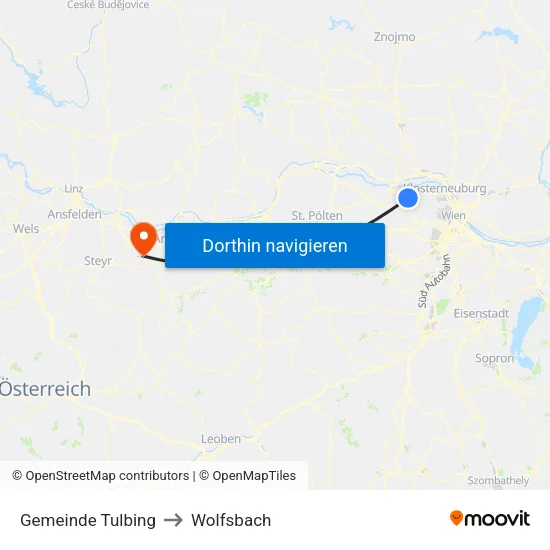 Gemeinde Tulbing to Wolfsbach map