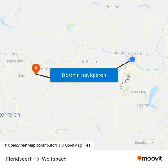 Floridsdorf to Wolfsbach map