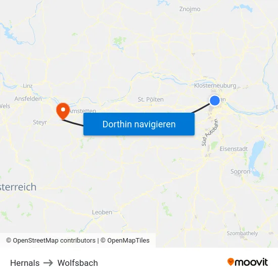 Hernals to Wolfsbach map