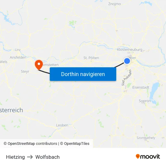 Hietzing to Wolfsbach map