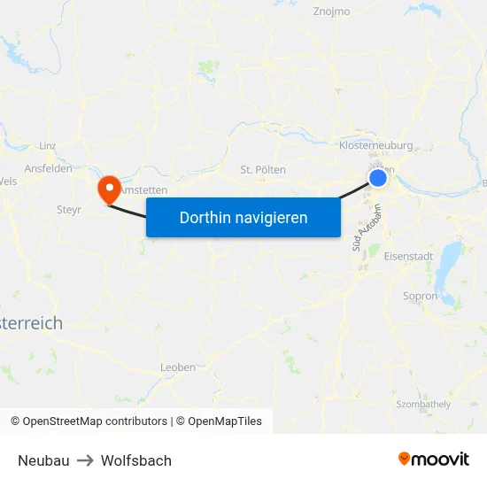 Neubau to Wolfsbach map