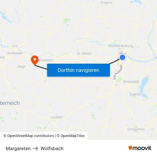 Margareten to Wolfsbach map