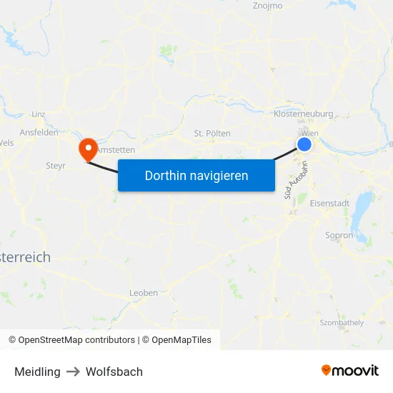 Meidling to Wolfsbach map