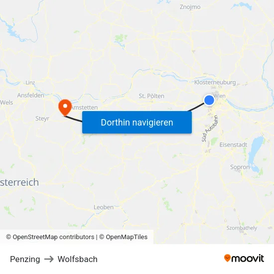 Penzing to Wolfsbach map