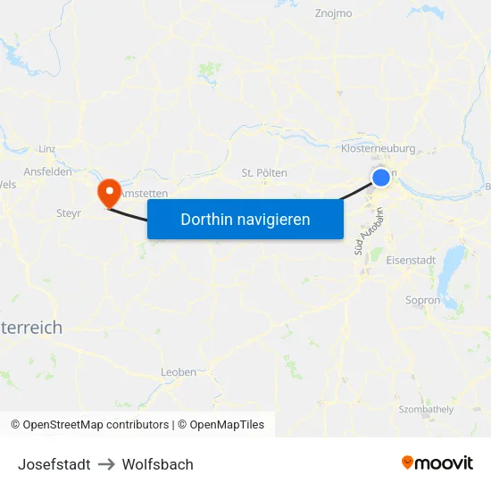 Josefstadt to Wolfsbach map