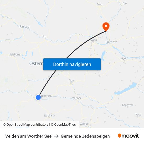 Velden am Wörther See to Gemeinde Jedenspeigen map