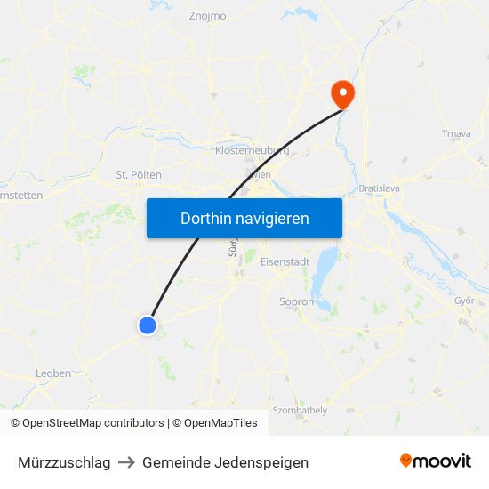 Mürzzuschlag to Gemeinde Jedenspeigen map