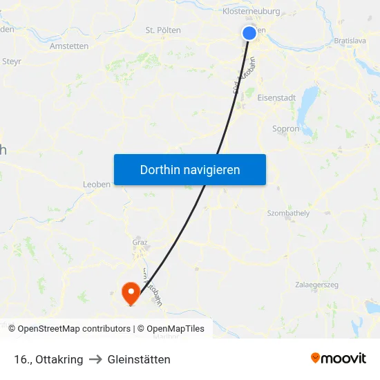 16., Ottakring to Gleinstätten map