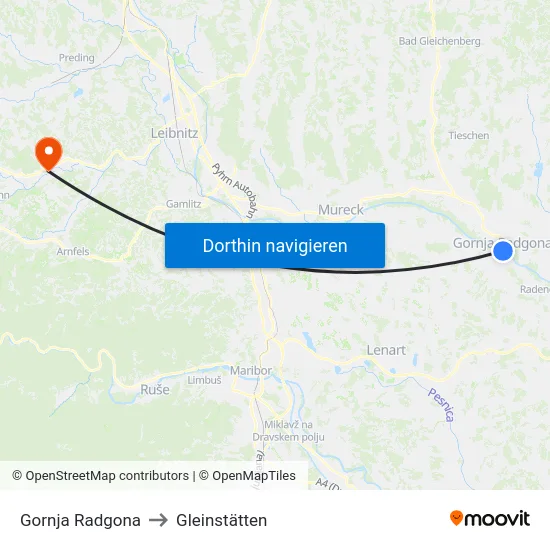 Gornja Radgona to Gleinstätten map