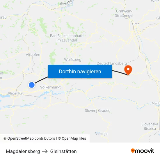 Magdalensberg to Gleinstätten map