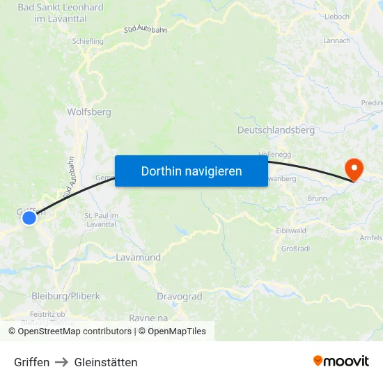 Griffen to Gleinstätten map