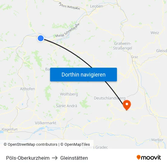 Pöls-Oberkurzheim to Gleinstätten map