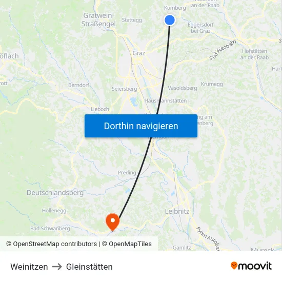 Weinitzen to Gleinstätten map