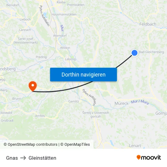 Gnas to Gleinstätten map