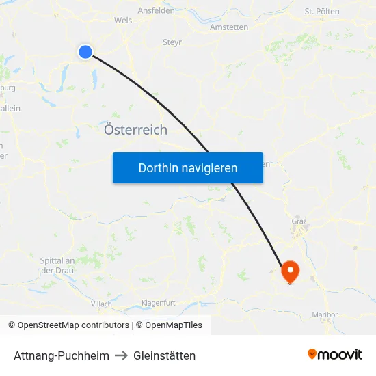 Attnang-Puchheim to Gleinstätten map
