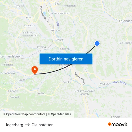 Jagerberg to Gleinstätten map