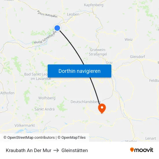 Kraubath An Der Mur to Gleinstätten map
