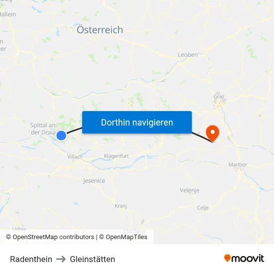 Radenthein to Gleinstätten map