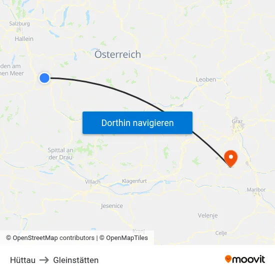 Hüttau to Gleinstätten map