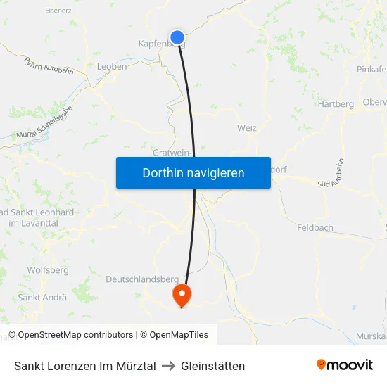 Sankt Lorenzen Im Mürztal to Gleinstätten map