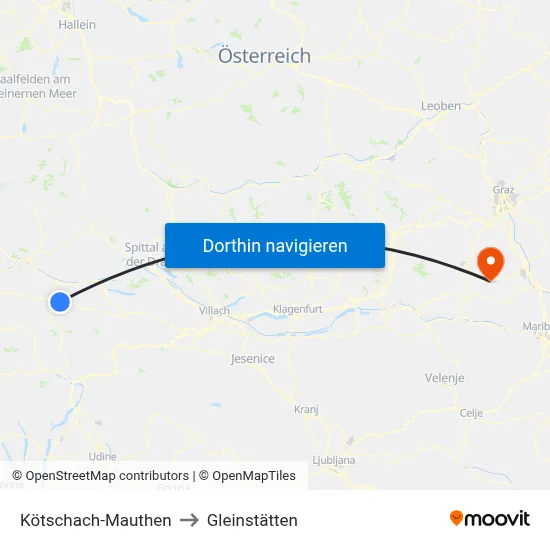 Kötschach-Mauthen to Gleinstätten map
