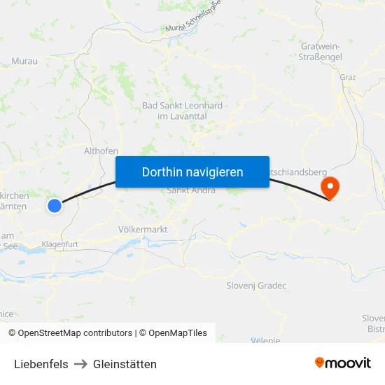 Liebenfels to Gleinstätten map