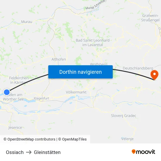 Ossiach to Gleinstätten map