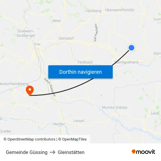 Gemeinde Güssing to Gleinstätten map