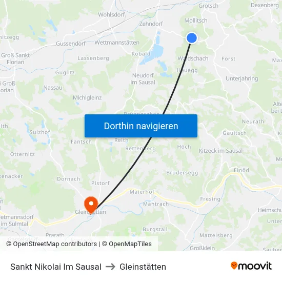 Sankt Nikolai Im Sausal to Gleinstätten map