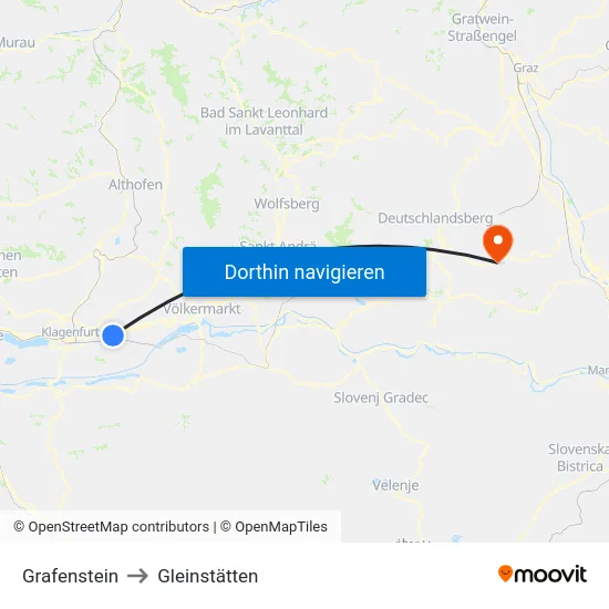 Grafenstein to Gleinstätten map