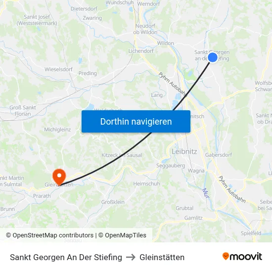 Sankt Georgen An Der Stiefing to Gleinstätten map