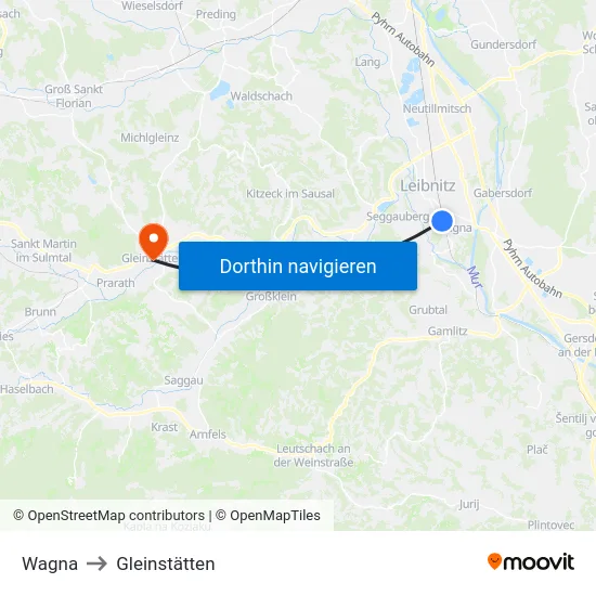 Wagna to Gleinstätten map