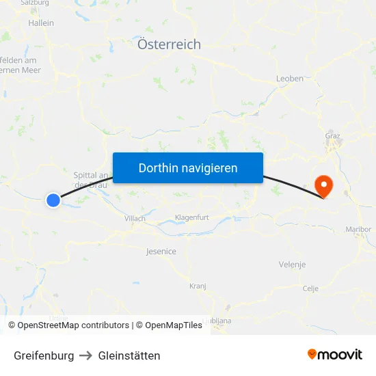 Greifenburg to Gleinstätten map