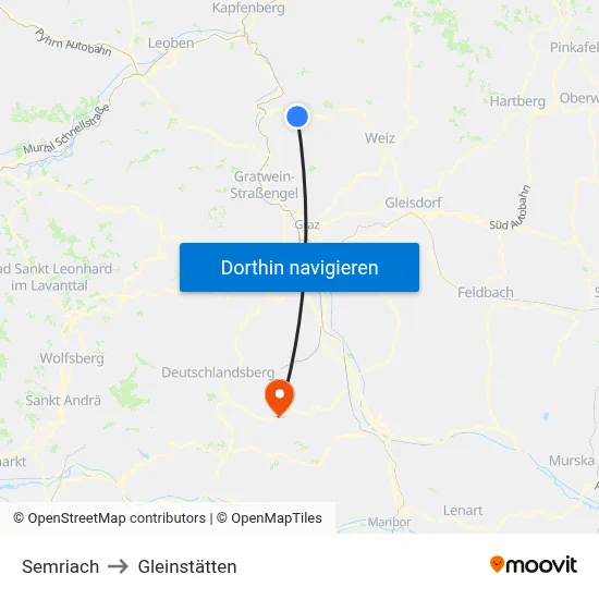 Semriach to Gleinstätten map
