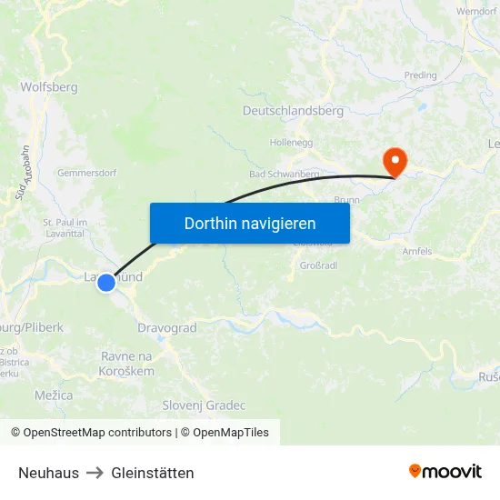 Neuhaus to Gleinstätten map