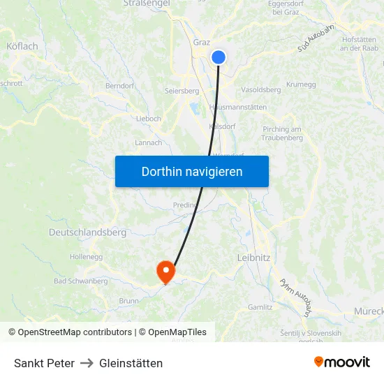 Sankt Peter to Gleinstätten map