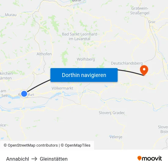 Annabichl to Gleinstätten map