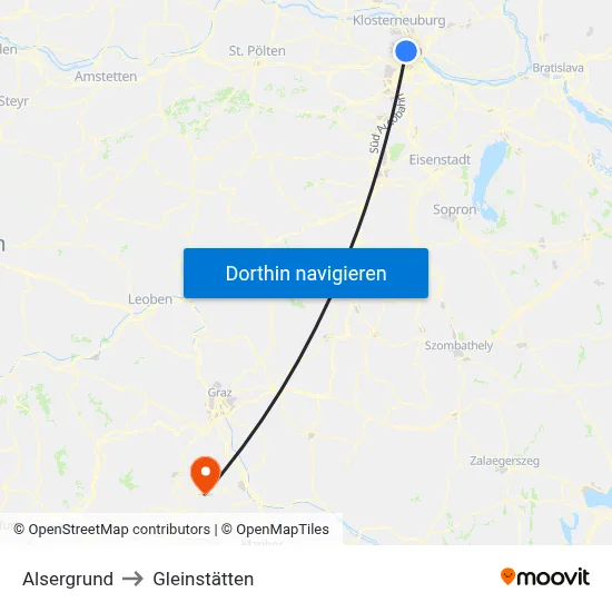 Alsergrund to Gleinstätten map