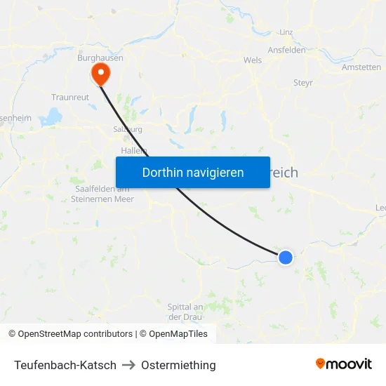 Teufenbach-Katsch to Ostermiething map