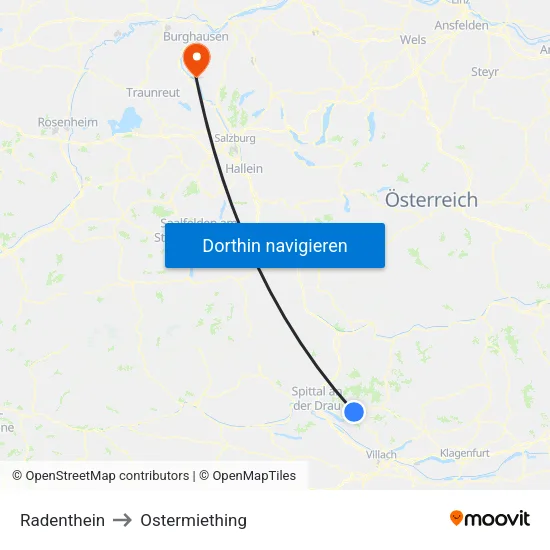 Radenthein to Ostermiething map