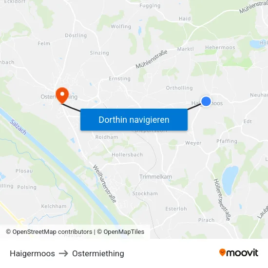 Haigermoos to Ostermiething map
