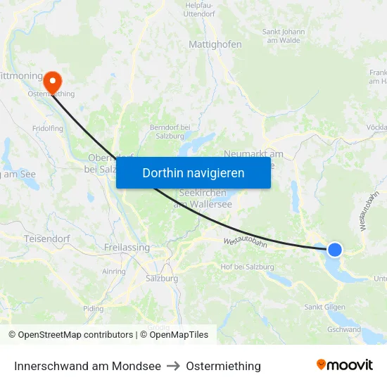 Innerschwand am Mondsee to Ostermiething map